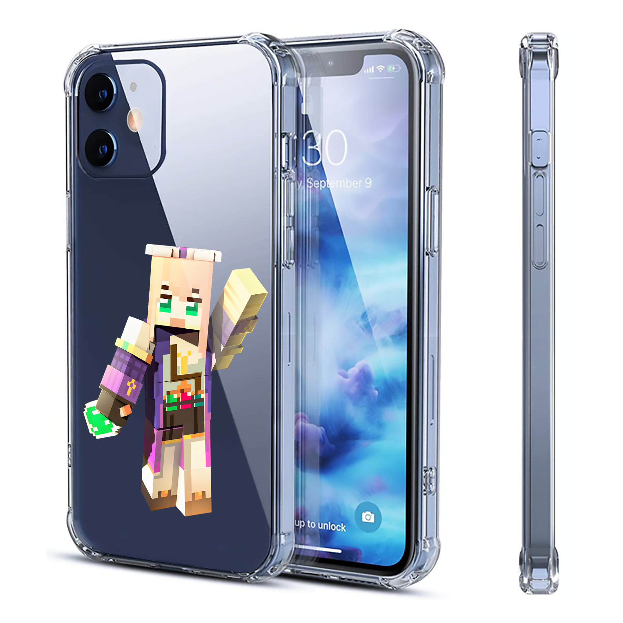 （画像用） マインクラフト ブロックの世界 Minecraft MC Block world 【iPhone 12シリーズ対応】透明スマホケース（クリアソフトケース）